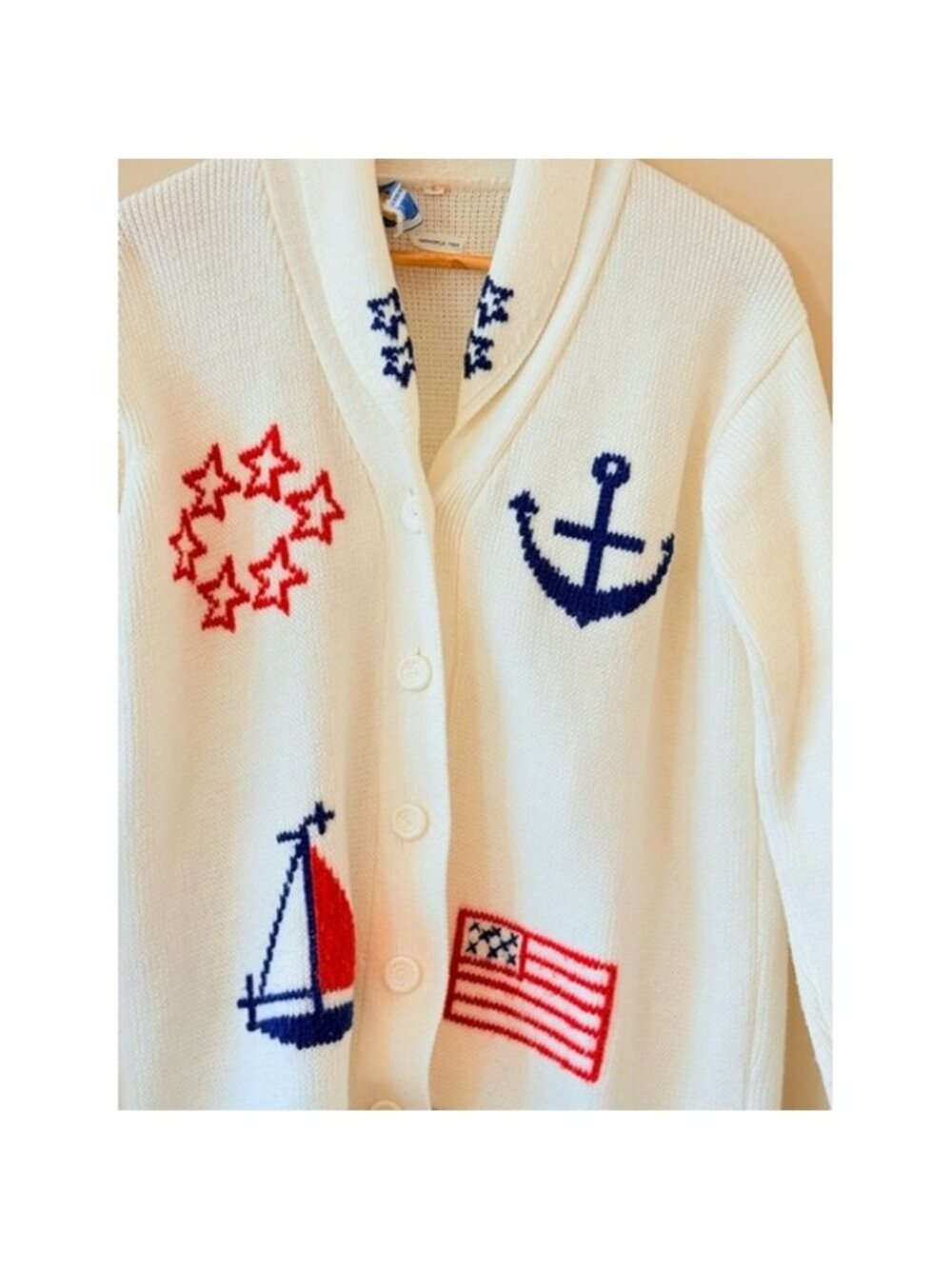 EXCLUSIVELY FOR CARINA Vintage Made In Republic Of Korea Nautical Cardigan L - Picture 5 of 6